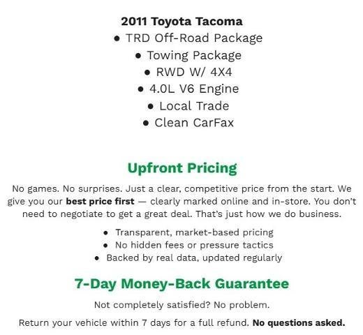 Used 2011 Toyota Tacoma Base with VIN 3TMLU4EN3BM063574 for sale in Neenah, WI